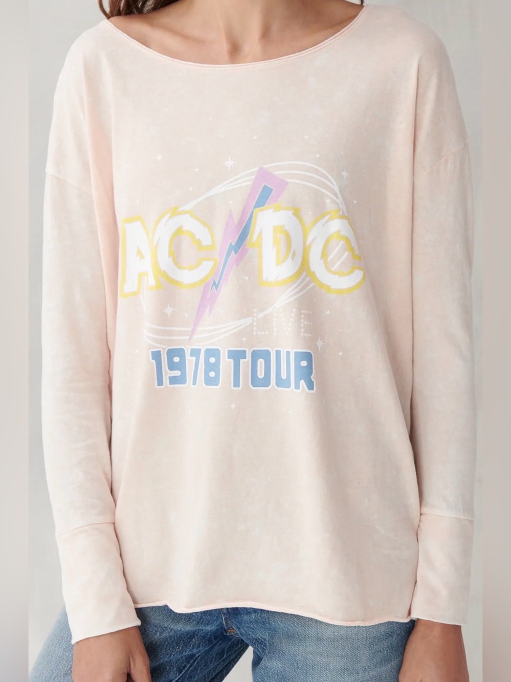 Lucky brand AC/DC tour T-shirt tee pink/white distressed size M